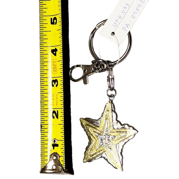 Gold and Silver Tone Star Keychain - New - Great Gift! - Picture 3 of 3